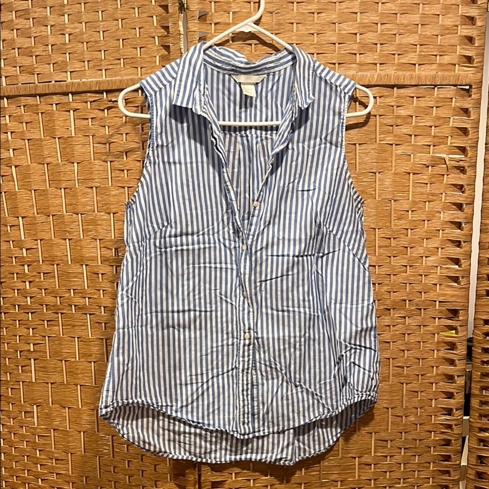 H&M Blue and White Sleeveless Button Down Blouse